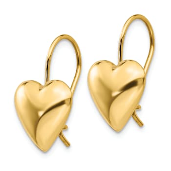 14k Yellow Gold Polished Puffed Heart Earrings