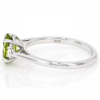 Peridot And Lab-Grown Diamond Three-Stone Ring In Sterling Silver