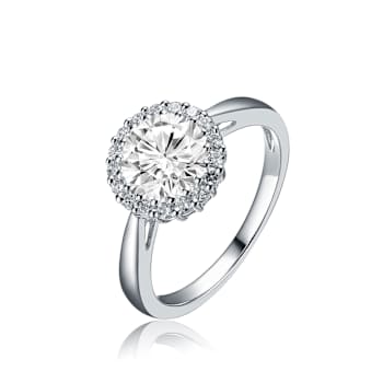 CZ Halo Solitaire Ring In Sterling Silver