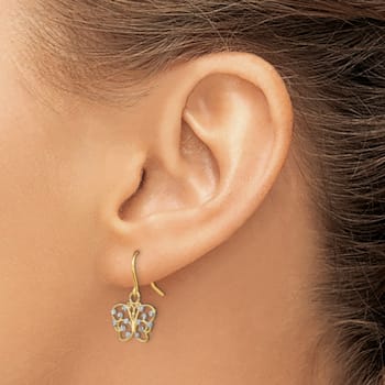 14k Yellow Gold and Rhodium Over 14k Yellow Gold Diamond-Cut Butterfly
Dangle Earrings