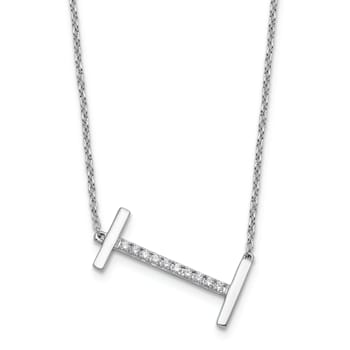 Rhodium Over 14k White Gold Sideways Diamond Initial I Pendant Cable
Link 18 Inch Necklace