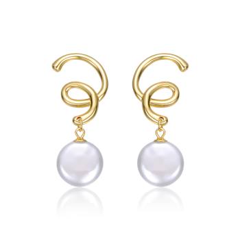 Pear Shape Freshwater Pearl Spiral Drop Earrings In 14K Gold Over
Sterling Silver