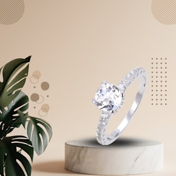 Round White Topaz Sterling Silver Ring, 1.98ctw