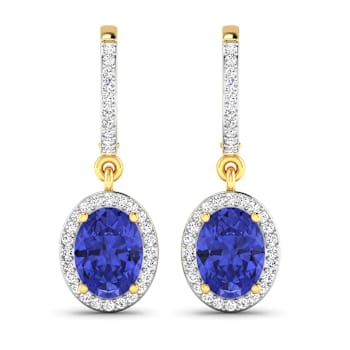 2.18ctw 14K Yellow Gold Tanzanite and White Diamond Halo Earrings