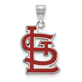 Rhodium Over Sterling Silver MLB St. Louis Cardinals LogoArt Enameled Pendant