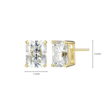 Emerald Cut Moissanite 14k Yellow Gold Over Silver Stud Earrings 5.04ctw DEW