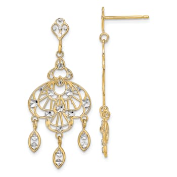 14K Two-tone Gold Diamond-Cut Chandelier Fancy Dangle Earrings