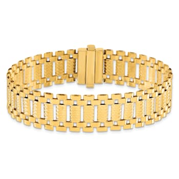 14K Yellow Gold Polished and Diamond-cut Fancy Link Bracelet