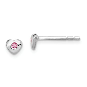Rhodium Over Sterling Silver October Pink Preciosa Crystal Heart Earrings
