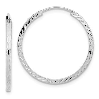 Rhodium Over 14k White Gold 15/16" Diamond-Cut Square Tube Endless
Hoop Earrings