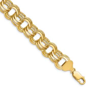 14k Yellow Gold 14mm Triple Link Charm Bracelet
