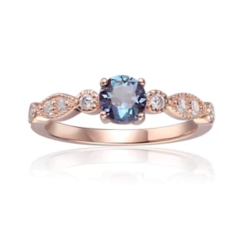 Blue Lab Created Alexandrite with Moissanite Accents 14K Rose Gold Over
Sterling Silver Ring