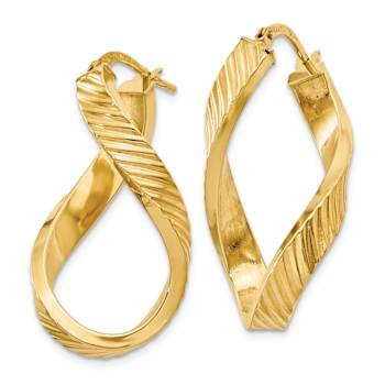 14k Yellow Gold Twisted Textured 1 3/16" Oval Hoop Earrings