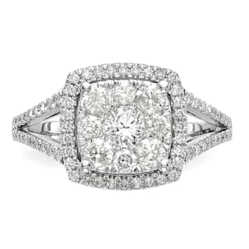 Rhodium Over 14K White Gold Lab Grown Diamond Cluster Engagement Ring 0.995ctw