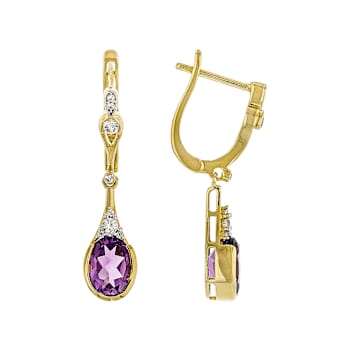 Amethyst And White Zircon Dangle Earrings In 18K Gold Over Sterling
Silver 2.14ctw