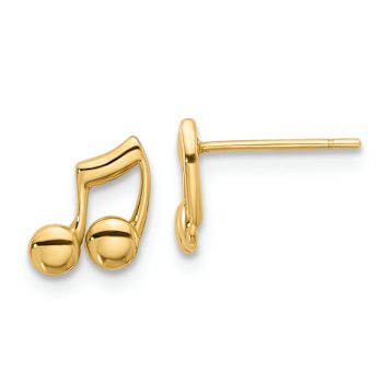 14K Yellow Gold Polished Music Notes Stud Earrings
