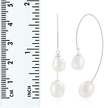7.5-8mm White Cultured Freshwater Pearl Rhodium Over Sterling Silver Earrings