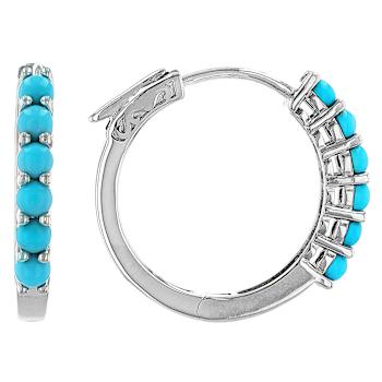 Dainty Turquoise Sterling Silver Hoop Earrings 3mm