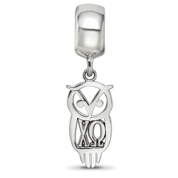 Rhodium Over Sterling Silver LogoArt Chi Omega Owl Charm on Bead