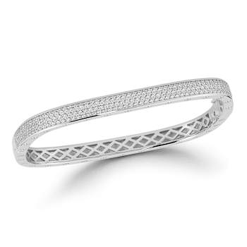 Rachel Zoe Pave CZ Square Bangle Bracelet in Rhodium Over Sterling Silver