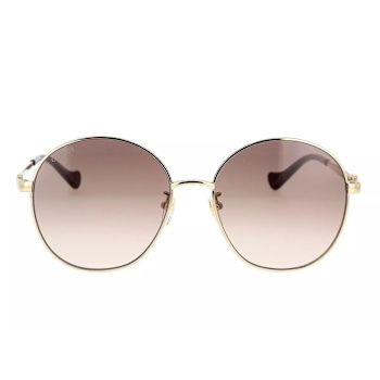 Gucci Gold Tone and Burgundy Frame / Brown Lens Sunglasses