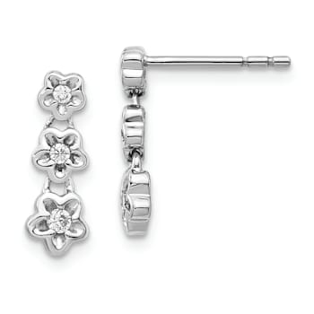 Rhodium Over 14k White Gold Diamond 3-flower Stud Earrings