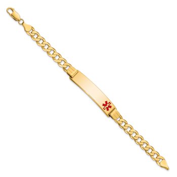 14k Yellow Gold Medical Red Enamel Curb Link ID Bracelet