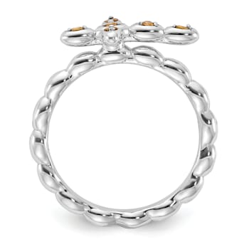 Rhodium Over Sterling Silver Stackable Expressions Cross Citrine Ring 0.08ctw
