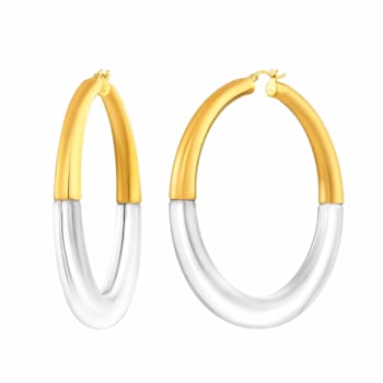 14K Yellow Gold Over Brass Acrylic XL Clear Chunky Graduated Hoop Earrings
