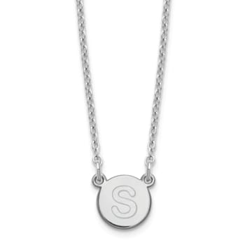 Rhodium Over Sterling Silver Tiny Circle Block Letter S Initial Necklace