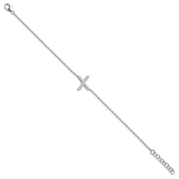Rhodium Over 14k White Gold Diamond Sideways Letter X Bracelet