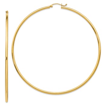 14k Yellow Gold 2 15/16" Polished Tube Hoop Earrings