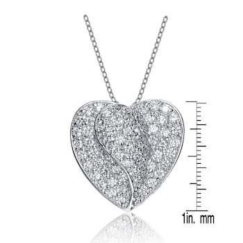 CZ Pave Heart Pendant Necklace In Sterling Silver 12 Inch