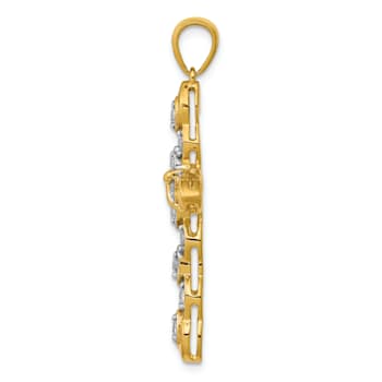 14k Yellow Gold and Rhodium Over 14k Yellow Gold Diamond Cross Pendant