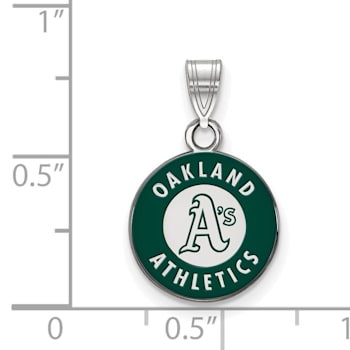 Rhodium Over Sterling Silver MLB LogoArt Oakland Athletics Enamel Pendant