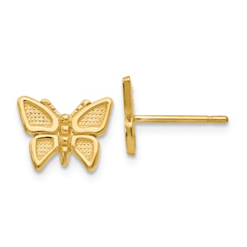14k Yellow Gold Polished and Textured Butterfly Stud Earrings