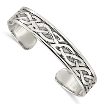 Sterling Silver Antiqued 12.5mm Celtic Design Cuff Bracelet