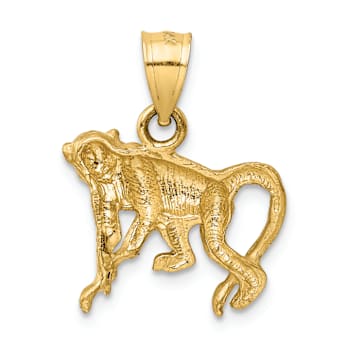14k Yellow Gold Diamond-Cut and Satin Monkey Pendant