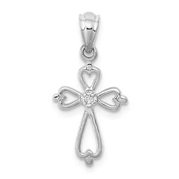 Rhodium Over 14k White Gold Diamond Accented Cross Pendant