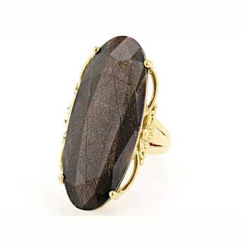 Golden Sheen Sapphire Solitaire Ring In 18K Gold Over Sterling Silver 27.21ct