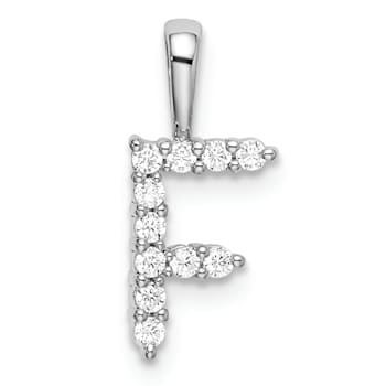 Rhodium Over 14K White Gold Lab Grown Diamond Letter F Initial Pendant