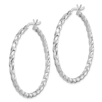 Rhodium Over Sterling Silver Twisted 3x40mm Hoop Earrings