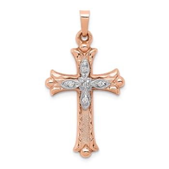 14k Two-tone Gold Textured Diamond Cross Pendant