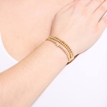 Initial N CZ Beaded Bracelet Set In 14K Gold Over Brass 0.16ctw