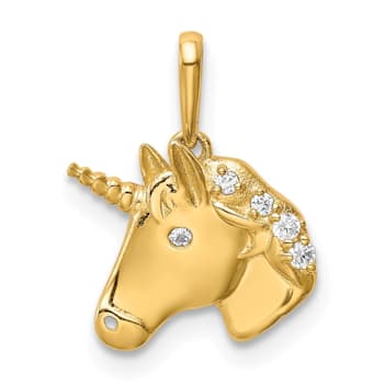 14K Yellow Gold Unicorn Cubic Zirconia Pendant