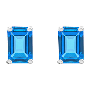 6x4mm Emerald Cut Blue Topaz 14k White Gold Stud Earrings