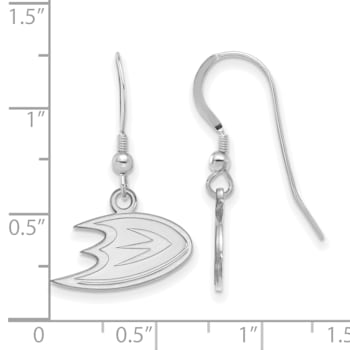 Rhodium Over Sterling Silver NHL Anaheim Ducks LogoArt Dangle Earrings