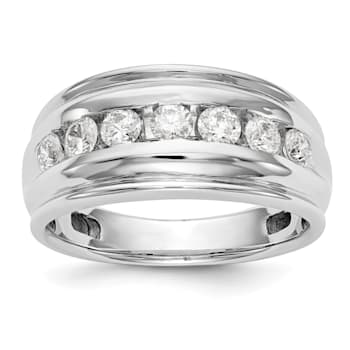 Rhodium Over 14K White Gold Lab Grown Diamond Men's Band