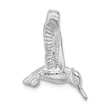 Rhodium Over Sterling Silver Polished 3D Hummingbird Slide Pendant