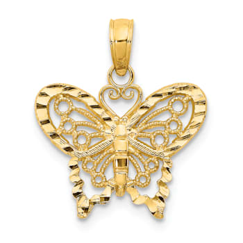 14k Yellow Gold Diamond-Cut and Textured Butterfly Pendant